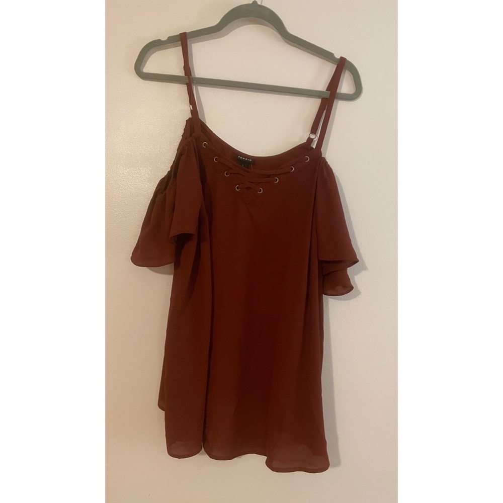 NWT - Torrid Brown/Burnt Sienna Cold Shoulder Laced Up Blouse Size 1 (14/16)